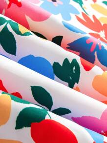 Girls Beach Vacation Dopamine Hand-Drawing Flowers Open Back 3D Bow Puff Sleeve Dress, Sister Matching Set - Multicolor - View 4