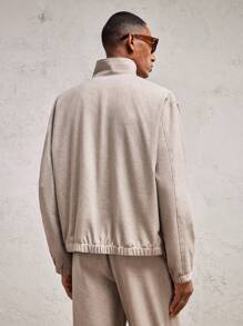 AKNOTIC Business Casual Áo khoác cardigan dài tay cổ đứng dáng rộng cho nam, trang phục thường ngày cho mùa thu và đông - Màu be - Xem 4