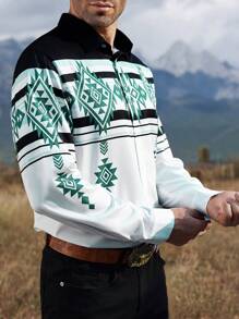 Manfinity Nomadique 男士复古印花长袖衬衫，休闲简约时尚日常穿着