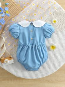 1pc Baby Girls Daisy Floral Print Lapel Summer Bodysuit