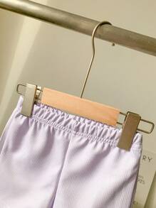 SHEIN 2pcs Waffle Knit Shirt & Shorts Set For Infant Toddler Unisex Baby Boy Girl 0-3 Years Old, Casual Daily Simple Contrast Color Outfit - Purple - View 5