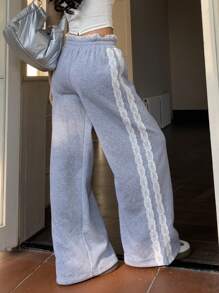 Muchica 女士纯色拼布前系带休闲运动裤，日常休闲装