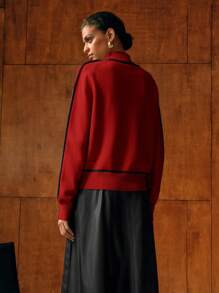 MOTF PREMIUM 对比色宽松毛衣 - 酒紅色 - 查看 6