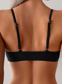 Swim Basics Women Solid Color Hollow-Out Fashion Black Bikini Swimwear Set, For Summer Beach Vacation