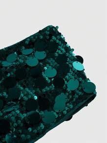 SHEIN ICON Sequin Decor Crop Tube Going Out Top - Dark Green - View 4