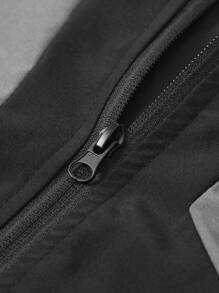 Manfinity Sport Corelite Men's Colorblock Zipper Trim Jacket And Drawstring Pants Sports Set - Black - View 4