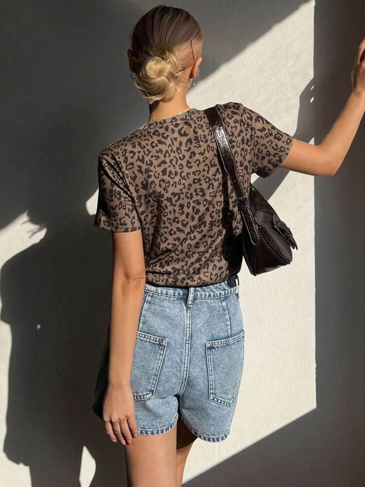 Women's Round Neck Short Sleeve Leopard Print Casual T-Shirt Summer,Graphic Tees