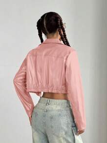 StreetHx Cropped Wine Red Leather Zip-Up Jacket.Festival Patry.Spring Outfits For Women.Spring Outfits For Women - Dusty Pink - View 2