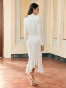 ZEYLAH WOMEN'S RUFFLE HEM LONG SLEEVE FITTED BLAZER DRESS - White - View 6