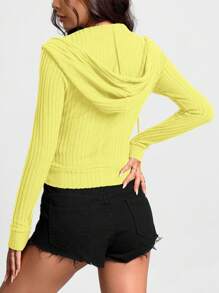 SHEIN Unity 女士纯色前拉链长袖极简连帽上衣，休闲日常套头衫秋季卫衣 - 黃色 - 查看 2