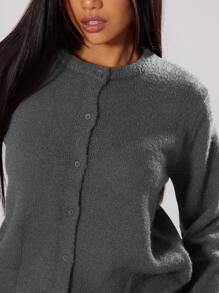 MUSERA Loose Fit Button Up Cardigan Spring Y2K 90's Casual Cute - Dark Grey - View 4