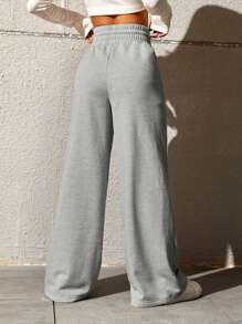 SHEIN Tall CURVE 大码女式休闲宽松直筒运动裤 - 淺灰色 - 查看 2