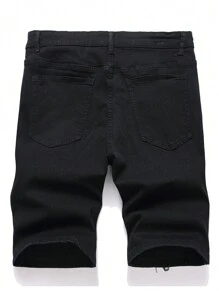 Manfinity EZcore Men's Front Button Pocket Distressed Casual Denim Skinny Shorts - Black - View 2