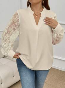 SHEIN Clasi Plus Size V-Neck Long Sleeve Casual Shirt With Sequin Embellishment Fall Cloth For Women