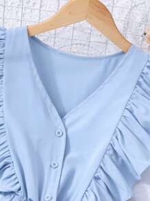 优雅少女天蓝色中长连衣裙，春夏 - 藍色 - 查看 7