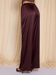 COSMINA 女士优雅宽松棕色阔腿裤，适合日常通勤，春夏季 - 棕色 - 查看 2