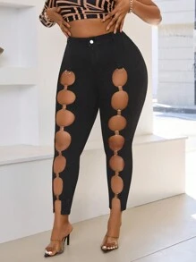 SHEIN SXY Plus Size Ripped Casual Denim Jeans, Simple & Fashionable For Everyday Wear - Black - View 4