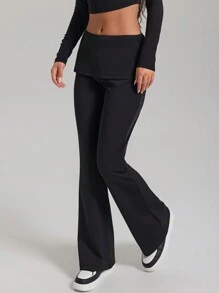 EURMUSE Women's Solid Flare Leg Mid Rise Pants - Black - View 5