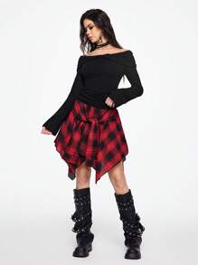 ROMWE Pull épaules dénudées à manches longues et coupe slim pour la Saint-Valentin, Pulls pour femmes, Tenues de printemps pour femmes - Noir - Voir 4