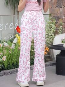 Girls Butterfly Print Front Button Casual Pants, Older Kid - Pink - View 6