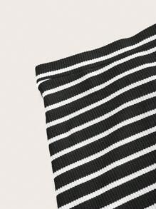 SHEIN LUNE Retro French Style Striped Knitted A-Line Skirt For Women, Elegant & Slimming Sun Skirt Sun Skirt For Women