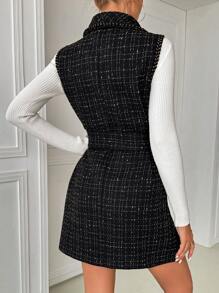 SHEIN Clasi Áo khoác quấn Boucle không tay thanh lịch dành cho nữ có viền ruy băng - màu đen - Xem 2