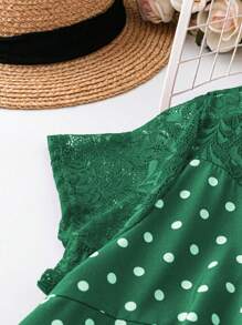 SHEIN 夏季大码蕾丝拼接圆领无袖简约休闲连衣裙