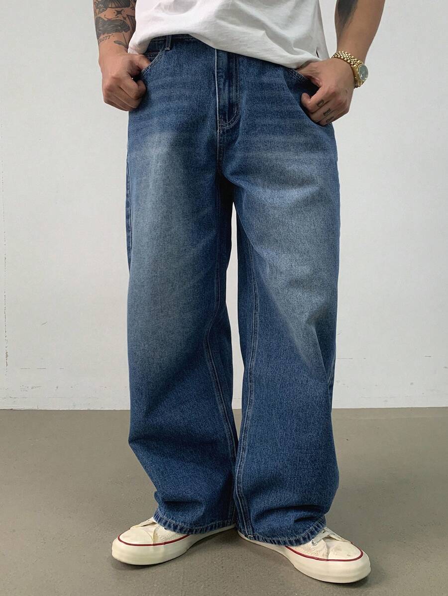 DAZY Men's Front Button Pocket Simple Denim Jeans, Casual Everyday Wear - Blue - View 1