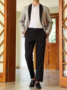 Calvornis Ensemble veste et pantalon en costume pour homme à col châle bicolore - Gris pâle - Voir 4