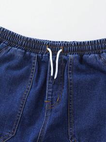 Denimly Drawstring Jogger Jeans - Teen Boys Urban Street Casual Daily Chic All Year Must Have Multipocket Wide Leg Jeans With Elastic Waist And Adjustable Drawstring - Dark Wash - View 4