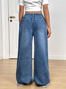 Tween Girl' Casual Fashion Washed Denim Straight Leg Jeans With Bowknot Shadow Design