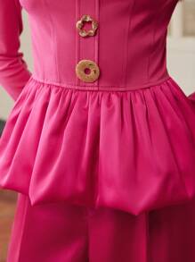ZEYLAH BLUS LENGAN PANJANG WANITA DENGAN KANCING DEPAN DAN MODEL PEPLUM - Hot Pink - View 2