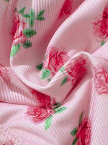 Swim Mod Springbreak Random Print Halter Ruffle Trim Bikini Top And Bottoms Women Summer Cute Beach Swimwear Set (With Hair Scrunchie) - Pink - View 5