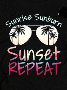 INAWLY 夏季休閒太陽眼鏡與字母印花圓領背心