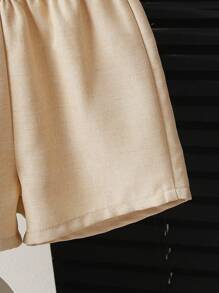 SHEIN 2pcs/Set Baby/Toddler Boys Chinese Style Han Dynasty Costume, Black Mandarin Collar Shirt & Elastic Waist Shorts Set, Casual Everyday Wear, Spring/Summer