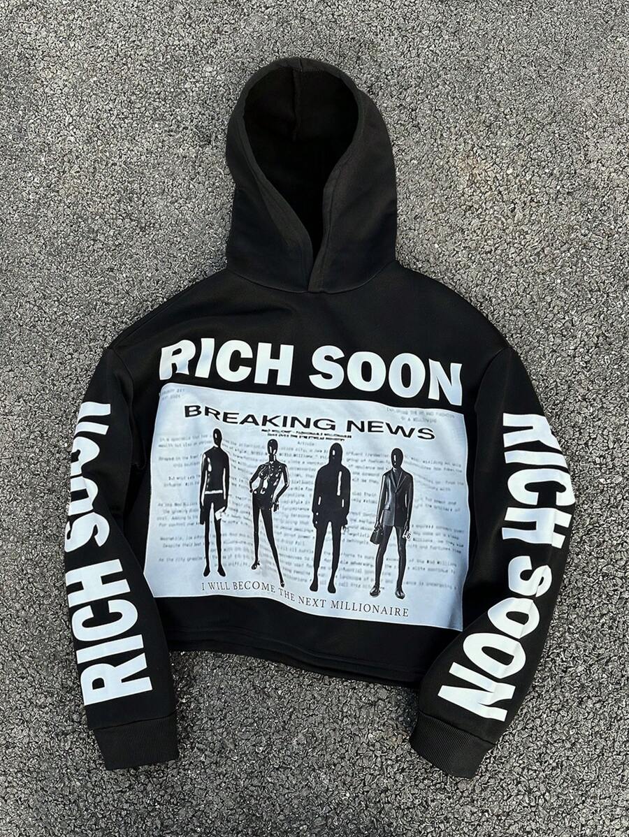 PAVTROS Áo nỉ trùm đầu họa tiết chân dung thương hiệu đường phố dành cho nam trẻ màu đen - màu đen - Xem 1