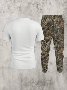 Manfinity Homme 2pcs/Set Men's Round Neck Short Sleeve Letter Print Simple T-Shirt And Long Pants Suit