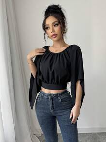 Elenzga Women Contrast Color Patchwork Round Neck Casual Blouse, Daily Wear