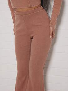 SUMWON WOMEN Retro Kickflare Pants High Waist Flare Bottom Trousers Ribbed Fabric Fall Winter Boho Style Chic Flared Leg Bottoms