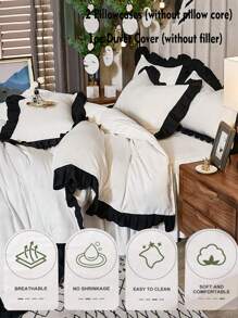 3 件套白色超柔软亲肤花卉蕾丝羽绒被套套装，1 个羽绒被套和 2 个枕套，可机洗 - 白色 - 查看 6