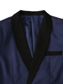 Manfinity Mode 纯色三件套西装套装：西装外套、上衣和裤子，休闲时尚，适合日常穿着，男友礼物 - 藍色 - 查看 5