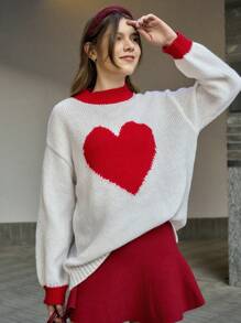 INAWLY Women's Casual Colorblock Heart Pattern Sweater, Autumn/Winter Knit Pullover Fall Sweater - Multicolor - View 1