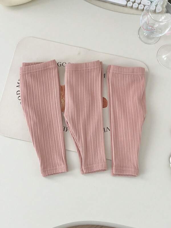 SHEIN Set de pantaloni elastici tricotați, versatil, 3 buc. Nou-născuți pentru fetițe