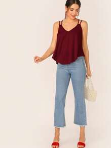 SHEIN Essnce Canotta da donna con spalline sottili a tinta unita, di stile minimalista, per uso casual quotidiano - Bordò - Visualizzare 3