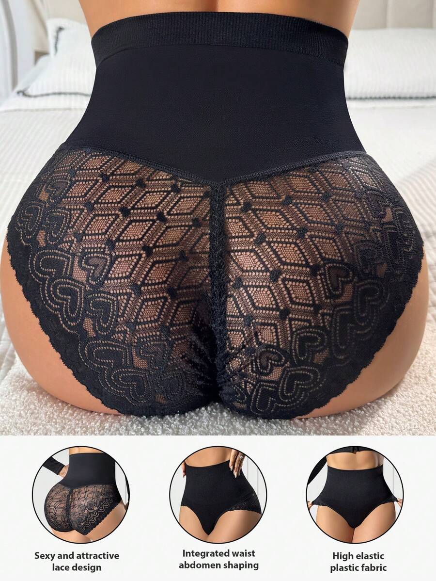 Women's Lace Seamless High Waist Shaping Control Pants - Black - View 1