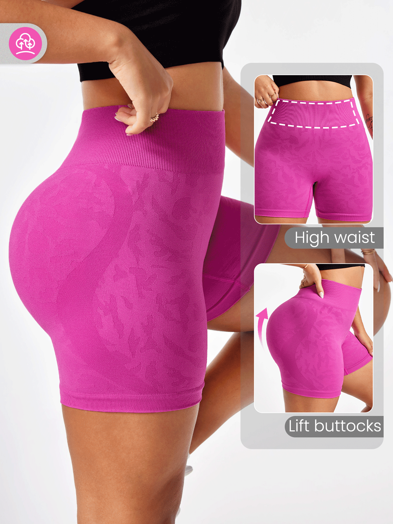 Easithlete 大码女式无缝纯色运动短裤，休闲时尚，适合日常穿着 - 紫色 - 查看 2