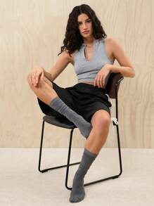 SHEIN EZwear Lato Szary  Basic Crop top Z Wycięty dekolt - Szary - Zobacz 4