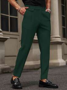 Manfinity Mode Men's Casual Suit Pants, Minimalist Style, Solid Color For Daily Wear - Dark Green - View 4