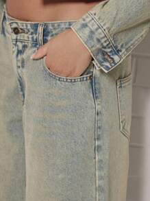 SUMWON WOMEN 设计师款超大阔腿牛仔裤，采用原始下摆设计，复古风格的漂白牛仔布，高腰男友风格，非常适合春夏休闲装