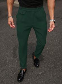 Manfinity Mode Men's Casual Suit Pants, Minimalist Style, Solid Color For Daily Wear - Dark Green - View 6